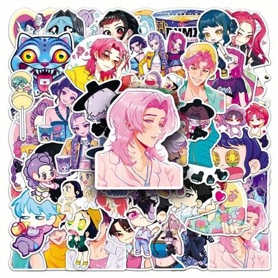 50张卡通动漫贴纸，K-Pop女团贴纸，动漫人物贴纸，儿童贴纸，防水DIY创意贴纸，适用于滑板、行李箱、笔记本、水瓶等，圣诞小礼物，剪贴簿用品，文具趣味贴纸