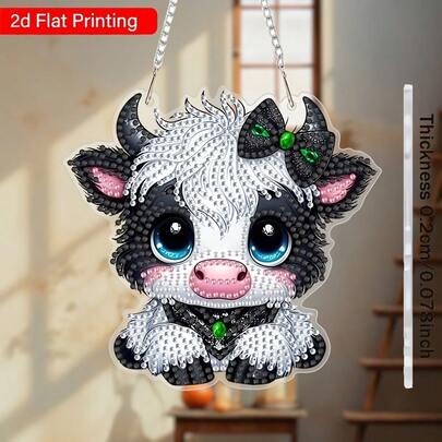 2D Diamond Painting Art Set, DIY Mini Ox Pattern Special Shape Diamond Pendant Handicraft, Holiday Theme Asymmetrical Diamond, Home Garden Wall Door Decor, Festival Party Handmade Gift, 2D Flat