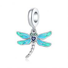 CYMYSS 1件优雅925镀银+镶嵌立方氧化锆蓝渐变翅膀和心形蓝宝石蜻蜓吊坠，女士情人节/生日/日常佩戴礼物 - 彩色 - 查看 1