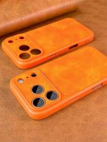 奢华柔软仿皮触感防震手机壳，兼容 17 Pro Max、17 Pro、17、16、15、14、13 Pro Max，带摄像头保护后盖 - 橘色 - 查看 2