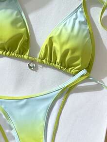 Women's New Fashionable Sexy Ombre Drawstring Halter Tie-Up Two Pieces Bikini Set, Summer - Multicolor - View 5