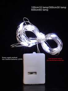 LED Button Battery String Lights Christmas Tree Decoration Copper Wire Mood Lights, 1/3/5m LED Battery Operated, Suitable For Christmas And Mother's Day Decoration - White - View 5