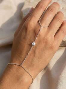 Pulseras de cadena para mano para mujeres, set de pulseras apilables ajustables, pulsera de anillo delicada de cadena para la mano - Amarillo Oro - Ver 2