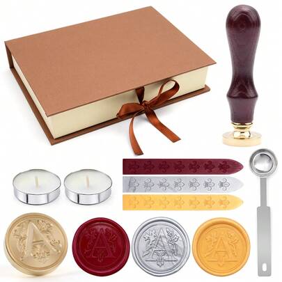 7pcs A-Z Letter Retro Wax Seal Stamp Set, Suitable For Postcards, Invitations, Letters, Gifts And Handmade. Vintage Mysterious Book Style Package Includes: 1*Copper Seal Stamp, 3*Sealing Wax Sticks (Silver/Gold/Burgundy), 1*Wax Melting Spoon And 2*Tea Wax. (Envelopes Not Included)