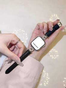 1 件女士双心水钻皮革表带，个性化适合 38/40/41/44/45/49/42/46mm S11/SE3/Ultra3/Ultra/SE/SE2/10/9/8/7/6/5/4/3/2/1 - 黑色 - 查看 6