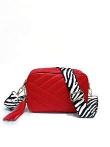 1pc Girls' Quilted Crossbody Bag, Adjustable Zebra Print Strap, Fashionable Diamond Embroidery, Great Gift - Multicolor - View 11