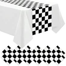 DEMIUKO 12 PCS Checkered Table Runner Black White Grid Table Runner Racing Car Plaid Party Table Decor Waterproof Plastic Table Mat Runner For Boy Two Fast Birthday Decorations Kitchen Home Dee - Black White Checkered - View 7