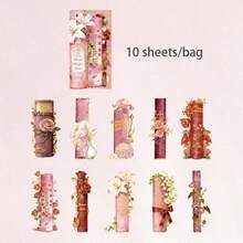 10张/包贴纸，书脊迷你风景系列，复古书籍主题烫金硬卡纸贴纸，可用作书签、剪贴簿用品、笔记本配件，也可用于装饰卡片、相框、电脑、手机壳、水杯、旧杂志、铅笔盒、行李箱、桌面装饰贴纸、返校季贴纸、文具趣味贴纸，适用于Kindle - 貼紙包 - 查看 14