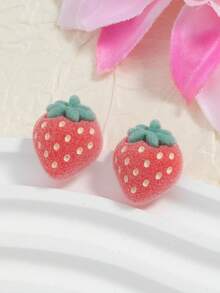 1 Pair Sweet Minimalist Fashion Versatile Plush Cute Strawberry Stud Earrings, Daily Wear - Multicolor - View 4