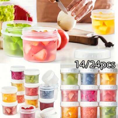 14/24pcs Small Dodo Fruit Theme Airtight Jars, High Quality Minimalist Reusable, Suitable For Cake Jam Ice Cream Sauce And Seasoning, Fit For Lunch Box And Kitchen Storage, Microwave And Freezer
