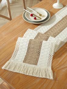 1 件复古钩针亚麻桌旗，带花边流苏，质朴的蕾丝桌面装饰，餐桌保护垫，适用于家庭、派对、婚礼装饰 - 彩色 - 查看 19