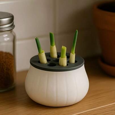 Hydroponic Growing Kit For Regrowing Garlic, Chives, Green Onions, Cilantro & Herbs – Indoor Soilless Gardening System With Black & White Reusable Lidded Planters, Easy To Identify, Grid Component For Seedlings, Continuous Harvest All-Season, Space-Saving Vegetable Growth Tray For Kitchen Counter