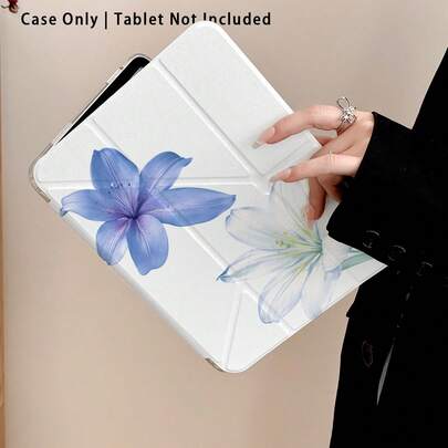 3+Y Foldable Anti-Bending, Light Blue & White Lily Graffiti Acrylic Crystal Case, Suitable For Honor Tablet 9/10, Honor GT 11.5 Inch/X9A/X9Pro, MatePad SE 11/MatePad 11 Inch 2023/2022, MatePad Pro, Apple 10th Gen 11 Inch 2025, Galaxy Tab A9 Plus/A11/A11 PLUS