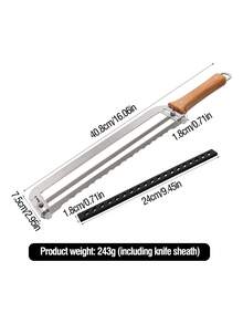 1pc 304 Stainless Steel Bread Slicer With Vintage Beechwood Handle, Serrated Cutting Knife, Precise Bread Slicing Tool For Uniform Slices Without Crumbs, Baking Essential, Breakfast DIY, Kitchen Baking Accessory, Baguette Bread Cutter, Bread Holder With Handle - View 2