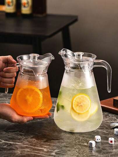 1 stuk grote acryl waterkan met deksel en handvat, hittebestendig, lekvrij en valbestendig, vaatwasbestendige draagbare karaf voor koude en warme dranken zoals sap, thee, koffie en melk. Ideaal voor thuis, in de keuken, bar, buiten, picknick, camping en dagelijks gebruik. Perfect cadeau voor Vaderdag, leraar, verjaardag, bruiloft, feestdagen of als keukenaccessoire.
