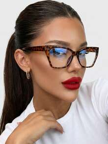 1 Pair Women's Leopard Print Cat Eye PC Frame Retro Personality Fashion Casual Flat Glasses - Multicolor - View 1