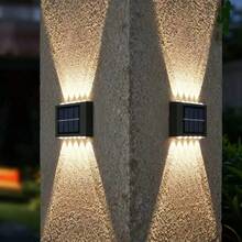 1/2个上下凸面暖白光16/12 LED太阳能户外壁灯，内置可充电镍氢电池，安全聚光灯，室内/室外照明装饰，防水ABS材质，适用于门廊、庭院、车库、小路、花园和露台 | 太阳能照明 | 坚固的塑料外壳，适合婚礼、情人节、母亲节、返校季、圣诞节、万圣节等节日照明装饰 - 上下凸鏡壁燈 - 查看 15