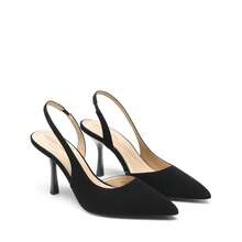 Women's Slingback Kitten Heels Pointed Toe Stiletto D'Orsay Pumps – Closed Back Dress Shoes For Wedding, Work, And Comfort - 黑色 - 查看 5
