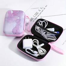 1 pieza Estuche rígido de material EVA con diseño de patrón de mármol, adecuado para cables/cargadores/auriculares inalámbricos/ratón, etc. Diseño con cremallera y asa portátil. Organizador digital, estuche para cargador, organizador de cables, bolsa de viaje, esencial para vacaciones - Multicolor - Ver 4