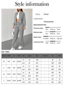 2 piezas Sudadera con capucha con cremallera de unicolor, informal, para mujer, para deportes, hogar, oficina, uso diario, primavera/otoño/invierno - Gris claro - Ver 2