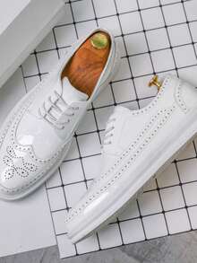 Giày nam buộc dây kiểu cổ điển, giày thể thao nam Brogue thoáng khí, giày thời trang dự tiệc cưới/công sở. - trắng - Xem 5