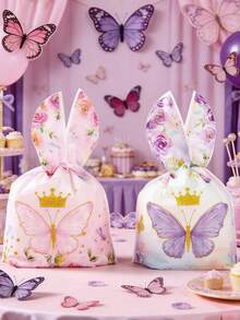 50 piezas Bolsas de regalo con mariposas rosa y morado, bolsas de regalo pequeñas para fiesta de cumpleaños de niña, decoraciones para fiesta de baby shower, decoraciones de boda, bolsas de regalo para fiesta de novia, suministros de envoltura de regalo, bolsas con orejas de conejo con decoración de mariposas, decoración para revelación de género, suministros para fiesta de 1er cumpleaños, decoraciones de mesa para fiesta con tema de mariposas, decoraciones de cumpleaños, regalos de cumpleaños, decoración de habitación, decoración del hogar, recuerdos de fiesta - Mariposa rosa y morada - Ver 4