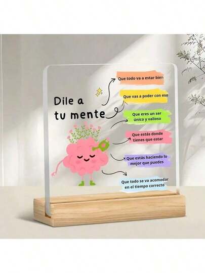 1 Piece Inspirational Brain-Shaped Plaque With Positive Affirmation In Spanish For Mental Health Decoration, Suitable As A Desktop Ornament For Psychology Teachers