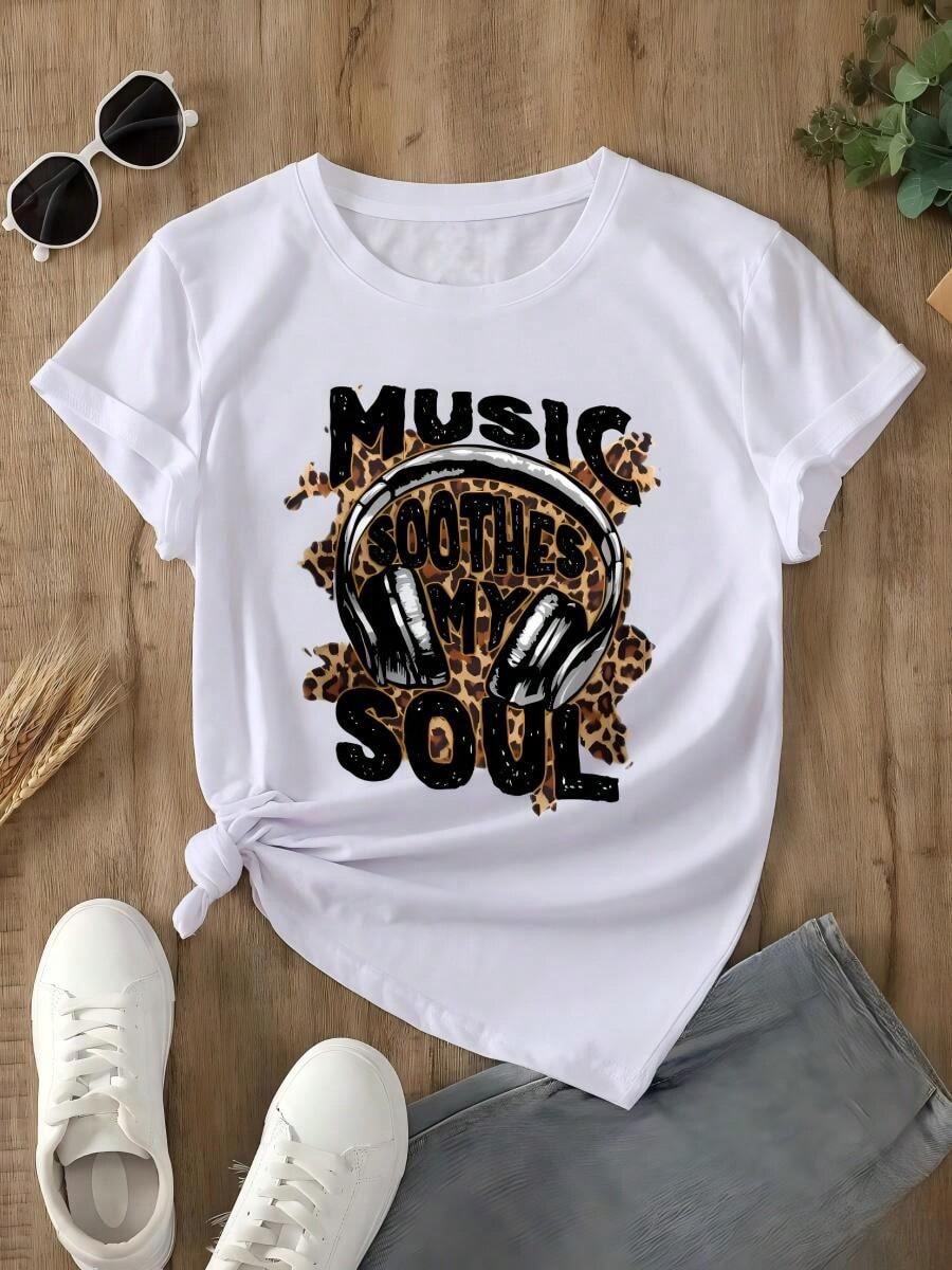 Playera de mujer con temática de música, perfecta para look diario y trendy - Blanco - Ver 1
