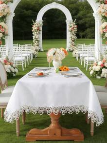 100% Polyester Embroidered Hollow Lace Tablecloth, Square/Rectangular Table Cover For Kitchen, Dining, Conference, Coffee, Vanity, Decor, Home Indoor/Outdoor, Party, Wedding Decoration, 1pc - White - View 12