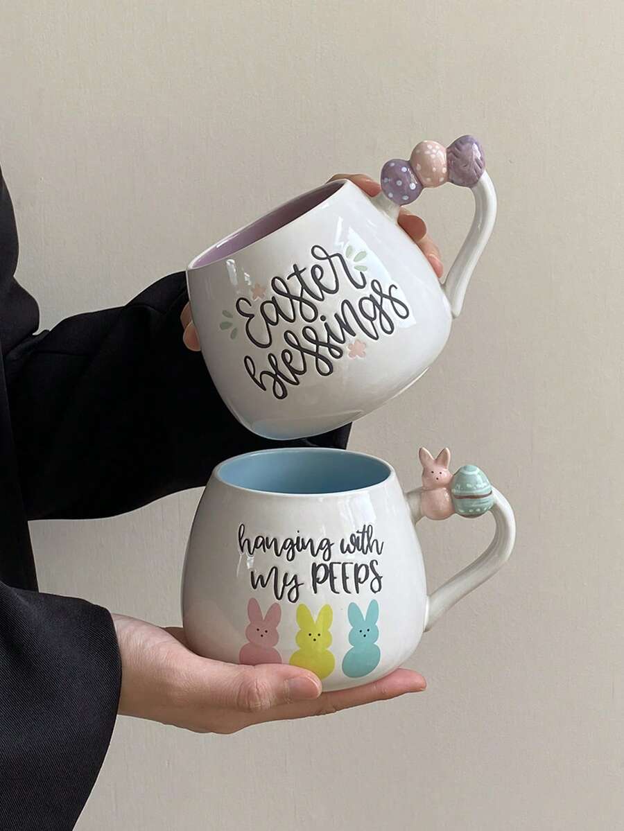 1pc Easter Bunny Egg Mug Creative 3D Rabbit Egg Ceramic Mug Design Suitable For Home Living Rooms And Bedrooms Breakfast Cup, Afternoon Tea Latte Art Festive Gatherings, Gift-Giving Occasions Easter Holiday Gift