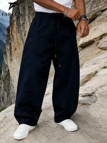 Men's New Straight-Leg Sweatpants, Solid Color Minimalist Casual Comfortable Breathable Drawstring Design Trousers Sports - Royal Blue - View 2