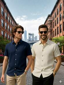 Men's Slim Fit Shirt Kit With Italian Collar (2 Units) - Beige - View 1