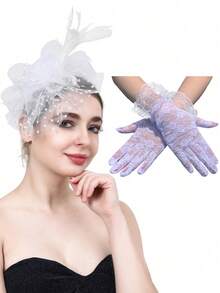 3pcs Fascinator With Lace Gloves Tea Party Hat For Horse Racing Flower Kentucky Derby Hat For Women Mother's Day Gift - Multicolor - View 10