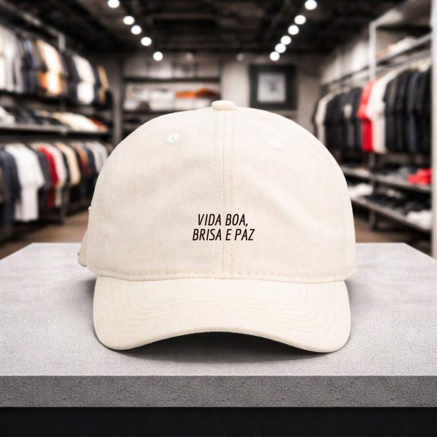 Unisex Cap With Motivational Phrase "Good Life, Breeze And Peace" Curved Brim Adjustable Hat Basic Vintage Style Classic Casual Everyday Premium Fabric For Outings, Sun, Heat, And Holidays - 沙 - 查看 1
