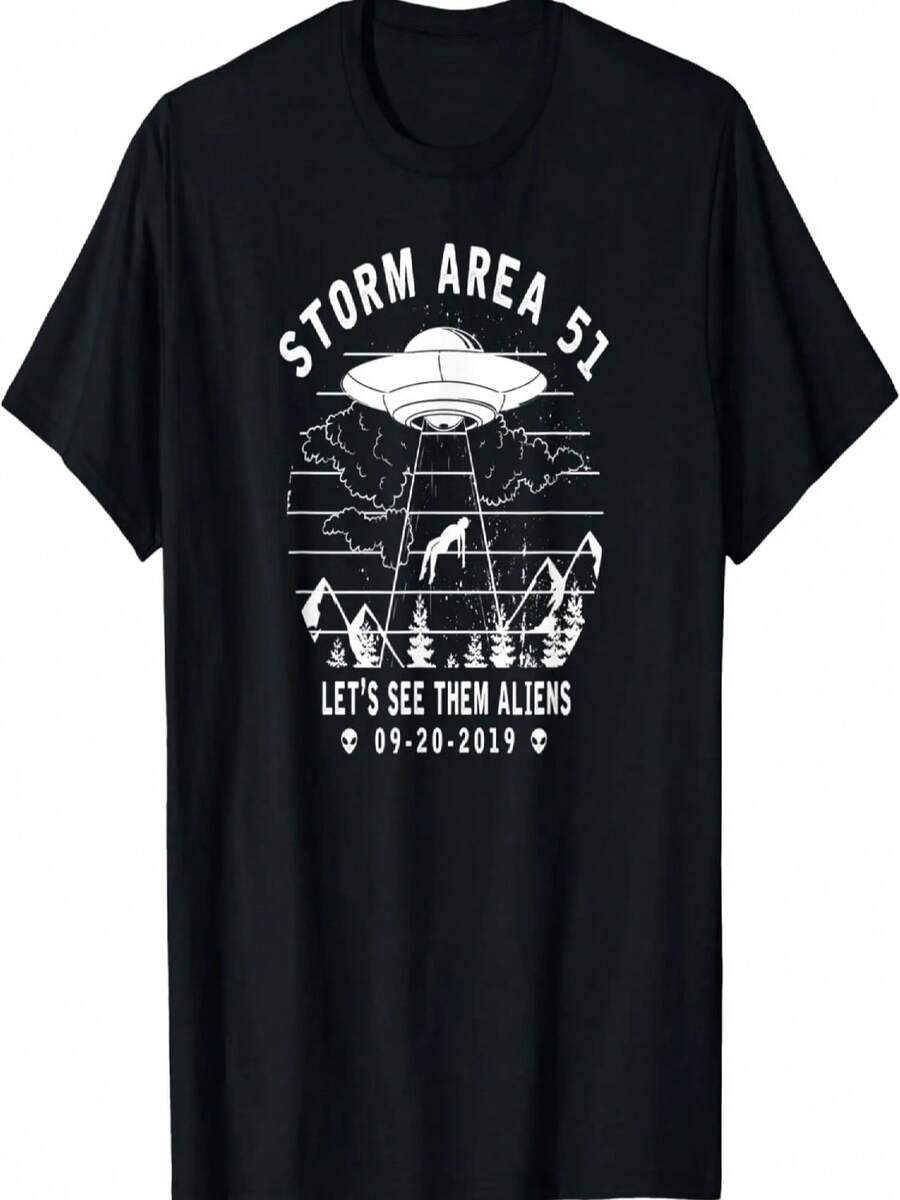 Storm Area 51 -Let's See Them Aliens-Vintage Alien  T-Shirt - 黑色 - 查看 1