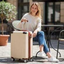 Expandable Carry-On Suitcase With Double Zippers, Durable ABS Structure, 4 Removable Wheels, 10kg Capacity, Carry-On Capacity, Adjustable Telescopic Handle, Secure Combination Lock - Apricot - View 1