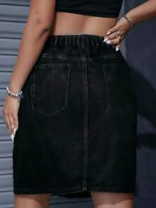 Women's Fashion Cotton Blend Bodycon Mini Skirt, Solid Color, Suitable For All Seasons Casual Black - Black - View 2