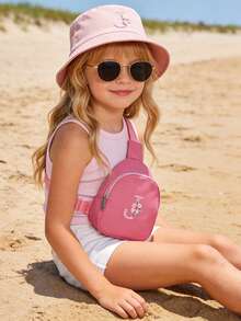 2件套儿童26字母渔夫帽和包包套装，时尚休闲遮阳帽，方便的迷你零钱包，适合女孩返校日常穿着 - 粉色 - 查看 2