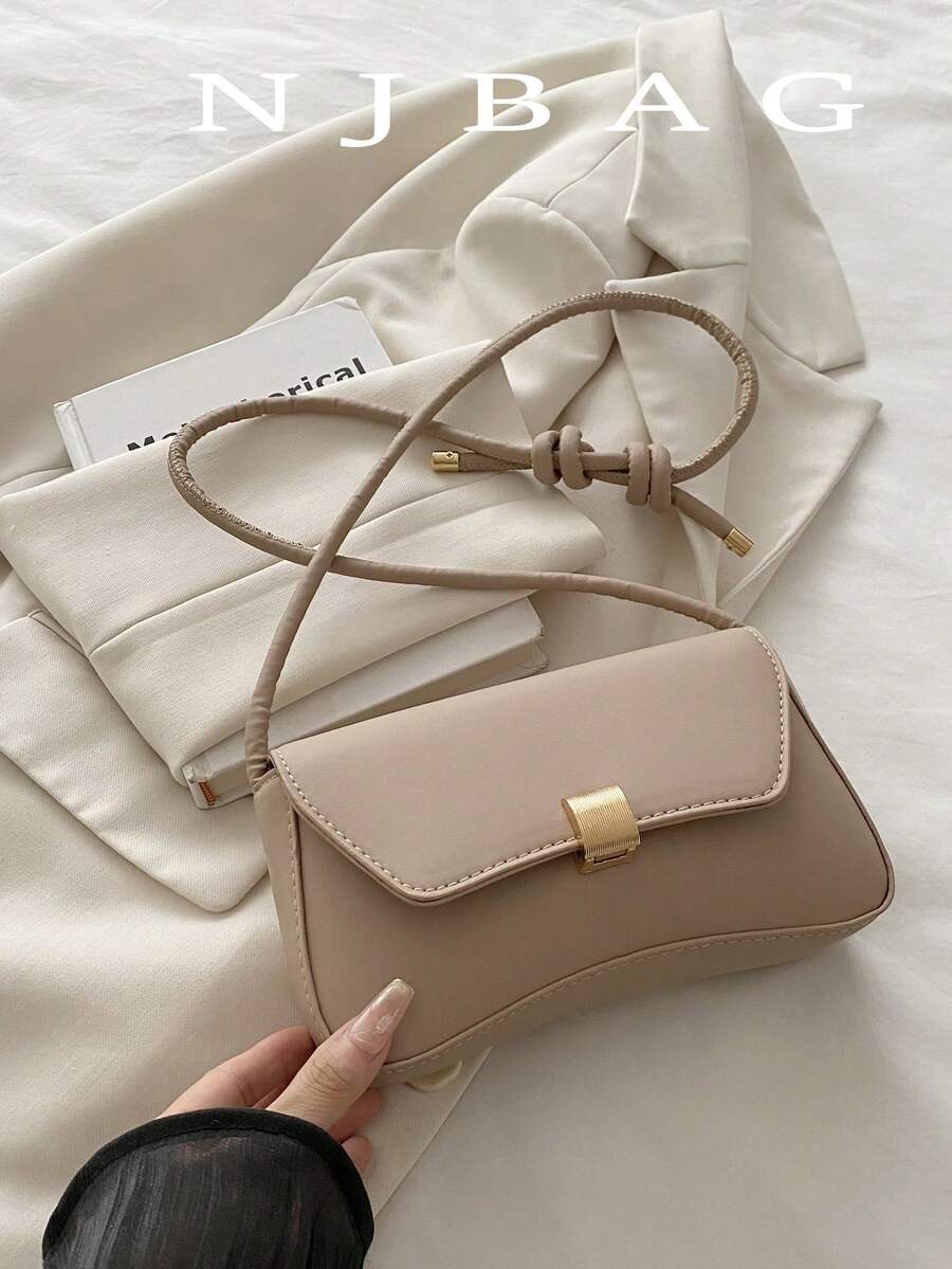 Dompet Koin Kasual Modis Terbaru dengan Aksesori Logam, Kulit PU Warna Solid untuk Wanita