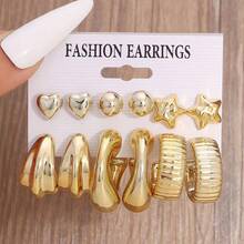 6-24件套时尚金属质感派对节日多造型耳环套装，轻盈CCB材质，女士耳环套装 - 彩色 - 查看 3