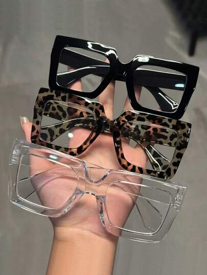Set de 1/3 piezas de gafas de mujer con marco grueso de plástico, estilo geométrico, sobresaliente, casual, clásico, minimalista y moderno, adecuado para conducir, vida diaria, lectura y decoración