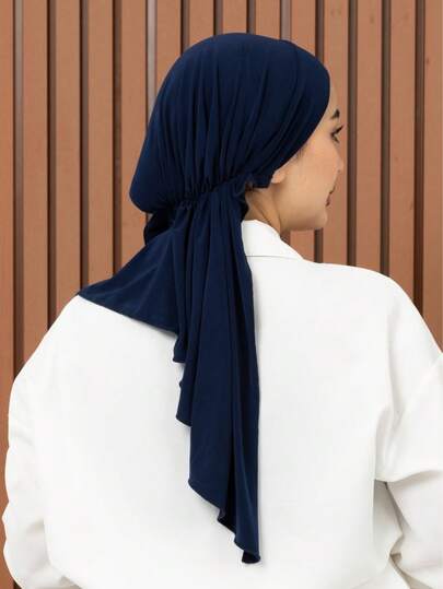 1pc Women's Solid Color Middle Eastern Classic Fashion Elegant Casual Versatile Long Tie Hijab Cap, Wide Curved Brim Hijab Hat Turban Cap, Suitable For Daily Outdoor Wear,Beach,Holiday