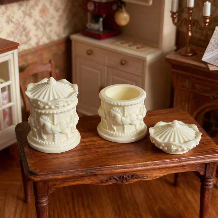 Miniature Rotating Carousel Trinket Box, Coffee Storage Box, Miniature Dollhouse Accessory, Home Decor, Photography Prop, Life Scene Decoration - Multicolor - View 1