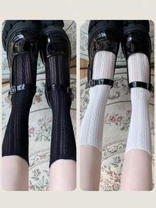 1/2 双层蕾丝绒中筒袜 女士性感中筒长袜 玛丽珍蕾丝可爱甜美小腿薄款春夏黑白长袜 - 彩色 - 查看 9