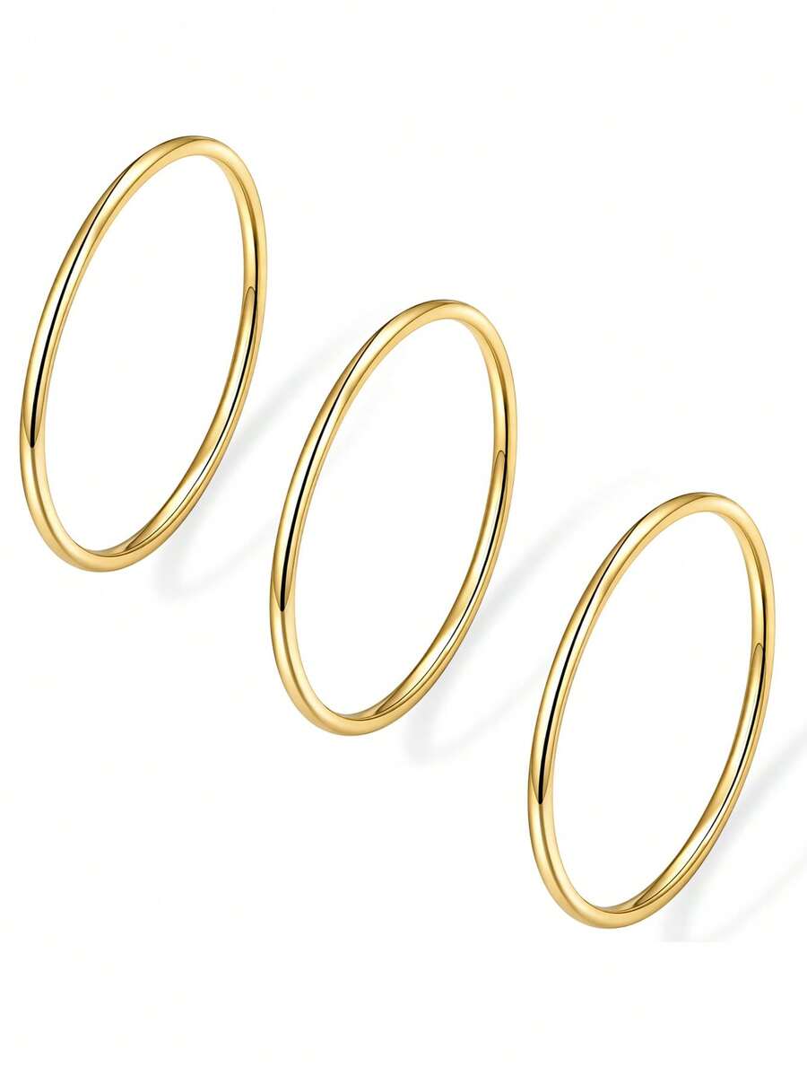BaoDeFeer 18K Gold Color Oxidation-Resistant Ring Set For Men & Women, Minimalist Delicate Commitment Rings Suitable For Index, Little, Thumb Fingers, Size 3-10, Comfortable Wear, Elegant For Wedding & Daily Use - Gold - View 1
