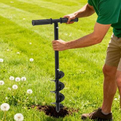 OUKANING Hand Post Hole Digger - 24'' X 4" Earth Garden Auger Drill, Non-Slip Handle, Spiral Drill Planter Bit For Planting Trees, Seedlings, Deep Cultivating, Digging Weeds Roots