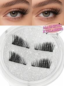 Waloshow 1对磁性假睫毛，半截式，无需胶水，短款磁性假睫毛，自然猫眼妆效，可重复使用，无需胶水，适用于睫毛嫁接，适合懒人、美妆博主、送礼佳品。 - 黑色 - 查看 8