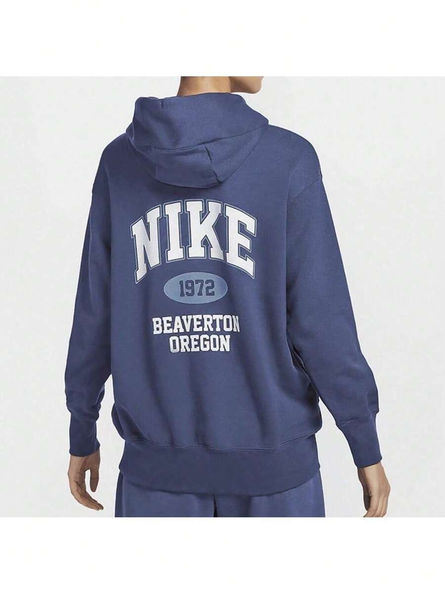 Nike Áo nỉ dài tay nữ tay dài, có mũ trùm đầu, dây rút, túi, in chữ và số, kiểu dáng thường ngày, đa năng, thích hợp cho thể thao. - Màu xanh lam - Xem 1