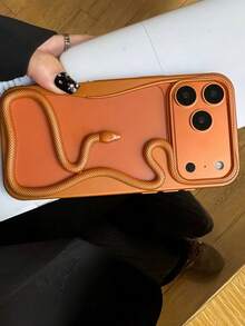 1pc New Creative Hollow Electroplated Snake Design Phone Case, Fits Compatible With Apple 11/12/13/14/15/16/17 Pro/Pro Max, S22/23/24/25 Ultra, Fashionable Protective Cover - Orange - View 3