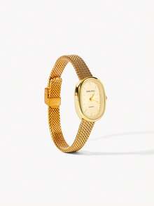 Opalesca Vintage Oval Watch With Exquisite Small Dial, Fashionable Design For Women, Wheat-Stem Strap - Gold - View 2